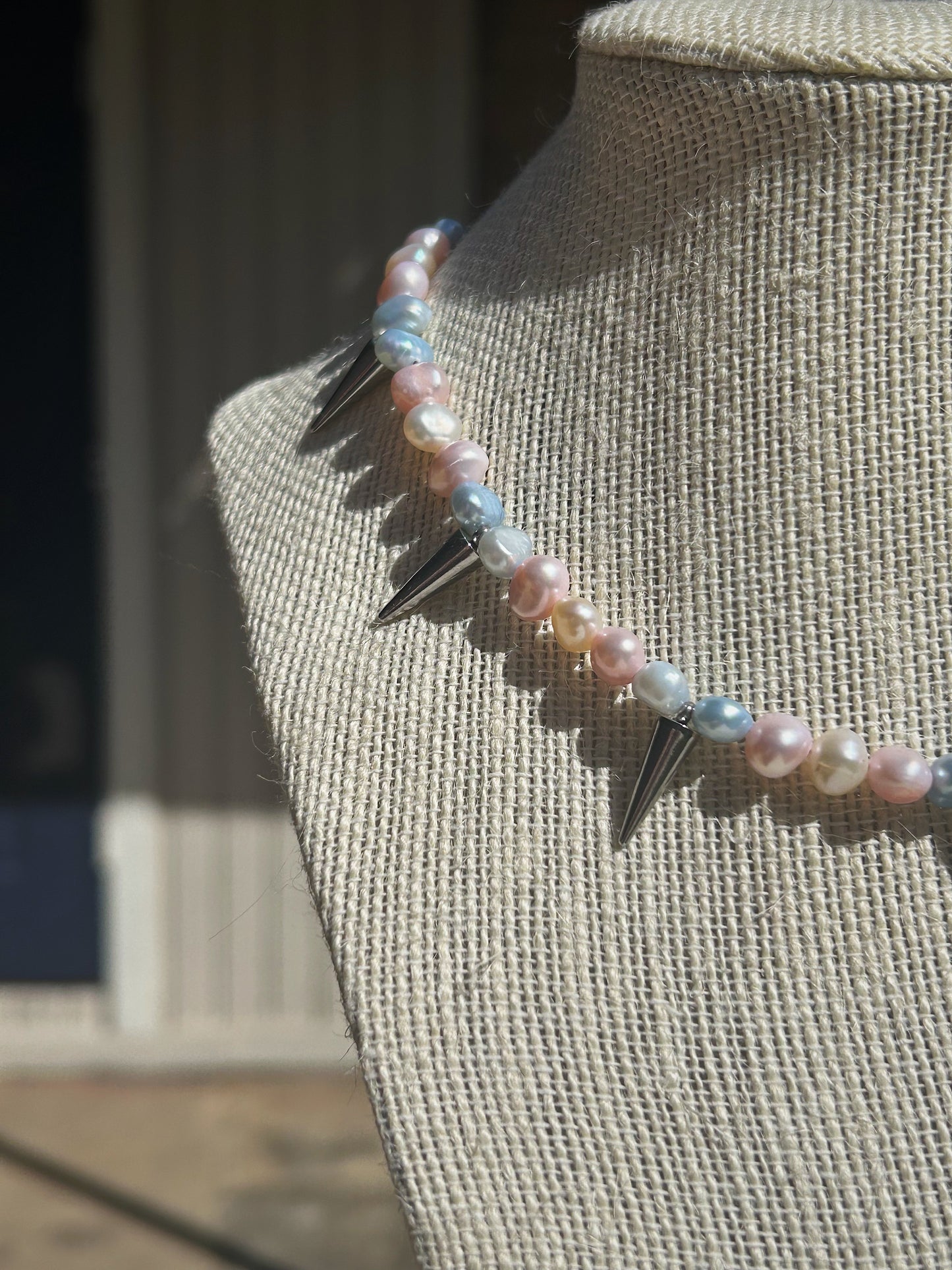 trans pride spikey pearl necklace